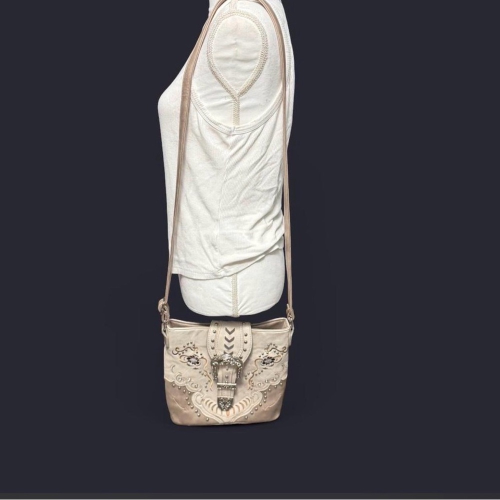 Beige Embellished Crossbody Bag - Women